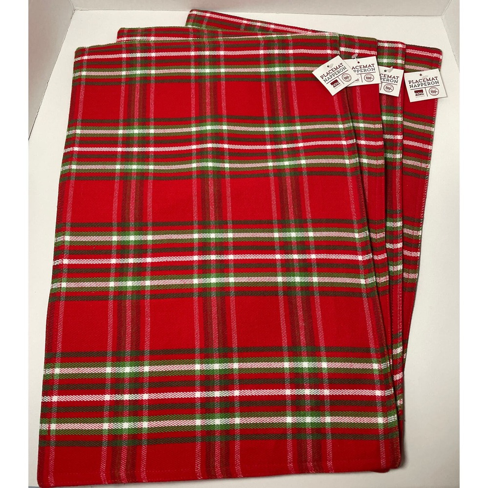 NEW With Tags Now Designs Placemat Set of 4 Red Green Plaid Design Free Shipping